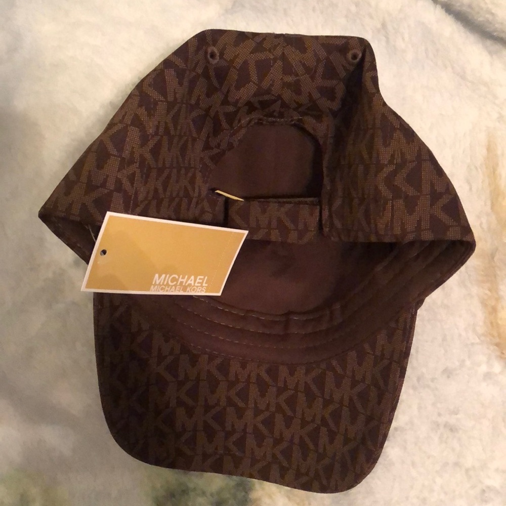 Michael Kors Brown 100% Cotton MK Monogram Adjustable Baseball Cap OS NWT - Picture 11 of 15